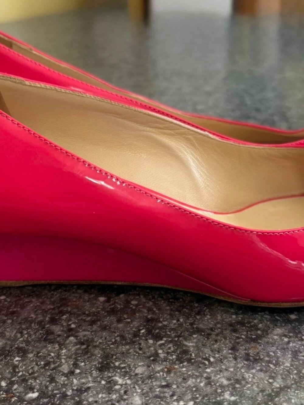 Jimmy Choo Patent Leather Open Toe Wedge Hot Pink - Picture 7 of 7
